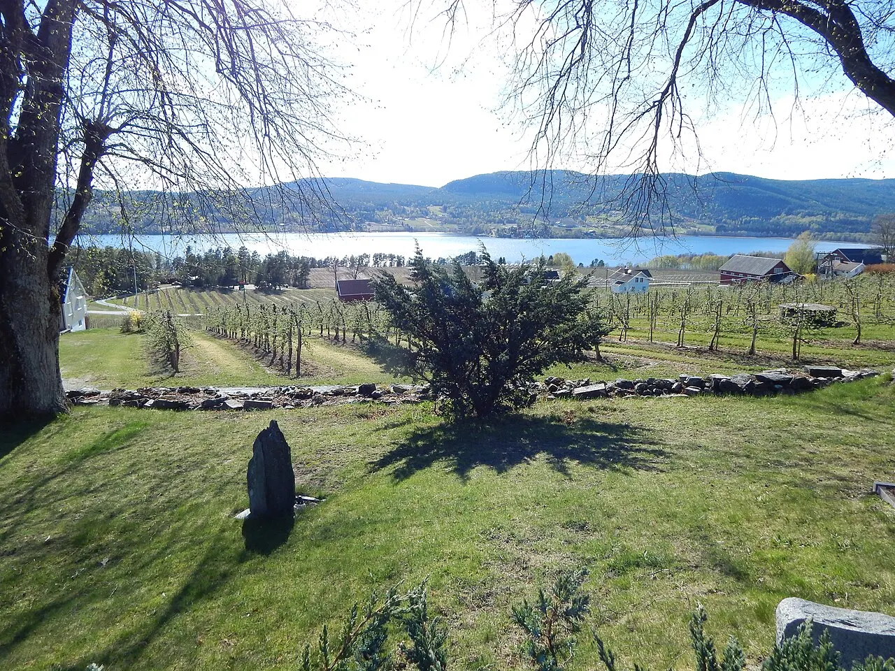 Utsikt mot Norsjø fra Nes kirkegård i Sauherad