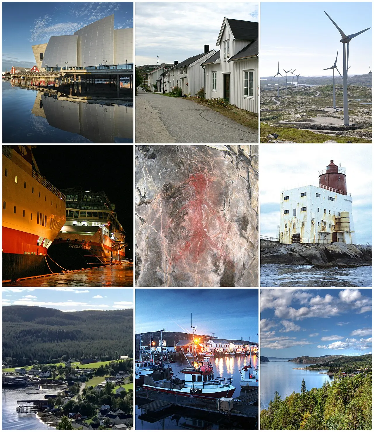 Collage med motiver fra Nærøysund kommune (fra 2020) (nå Nærøy og Vikna kommuner).
